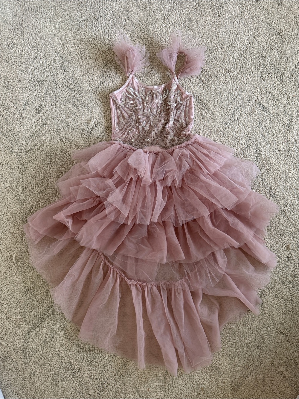 Ohh! La, La! Couture girls Dusty Mauve Sequence and Tulle High-low Dress